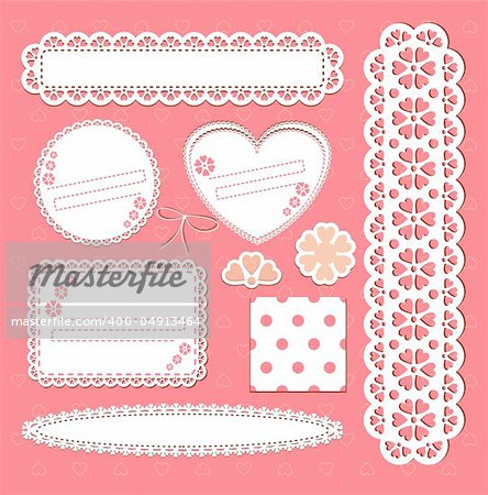 Vector set lace frames. Scrap template with blank space for your photos or text