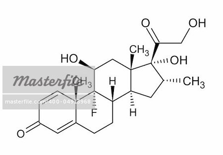 Structural formula of dexamethasone isolated on white background