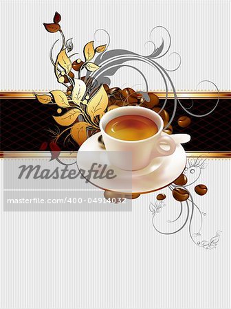 cup of coffee with ornate elements, this illustration may be useful as designer work