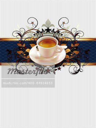 cup of coffee with ornate elements, this illustration may be useful as designer work