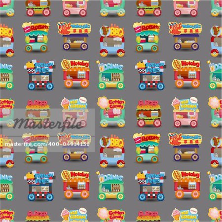 Cartoon market store car seamless pattern