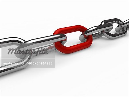 3d chain chrome red steel teamwork connection