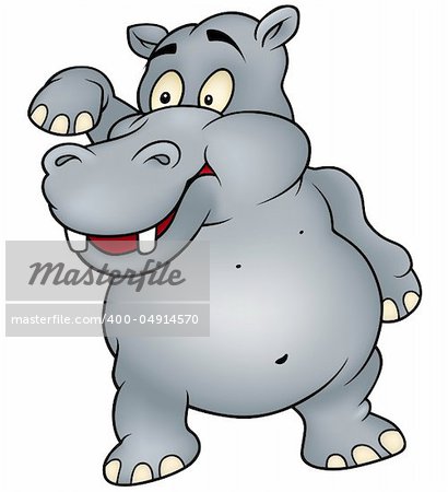 Hippo waving goodbye - Colored Cartoon Illustration, Vector