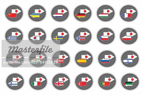 Japanese translation icons with flag arrows