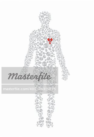 Human body concept with red heart. Editable vector format.