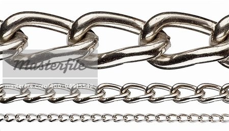 Metal chain parts on white background