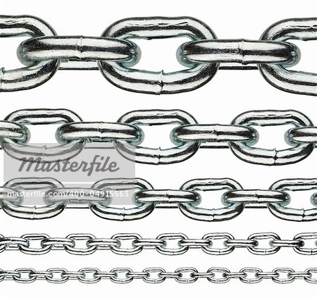 Metal chain parts on white background