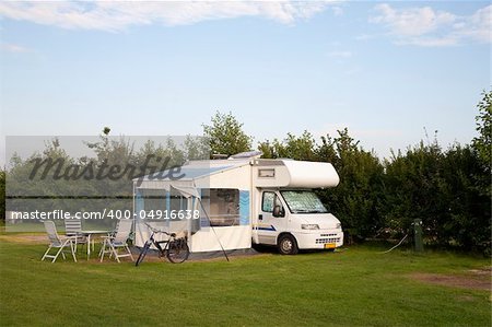 Motor home parked at a camping in the Netherlands