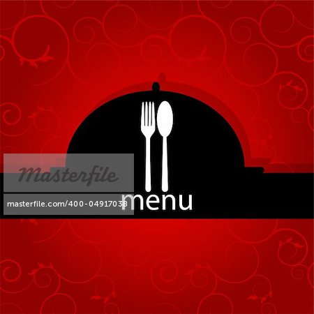Vector menu pattern with spoon and fork on red background
