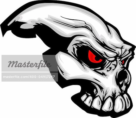 Cartoon Vector Image of a Skull with Scary Red Demon Eyes