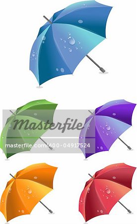 Set of colorful striped umbrellas. Vector illustration.