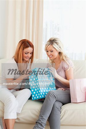 Cute young Women with shopping bags in a living room