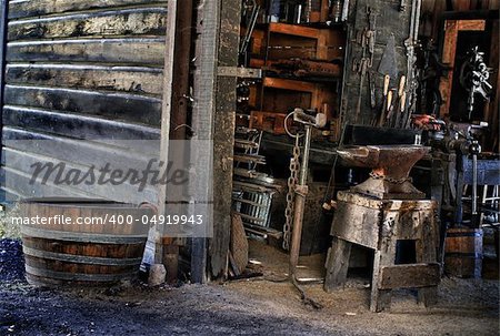 old black smith`s shop in a museum of an old town