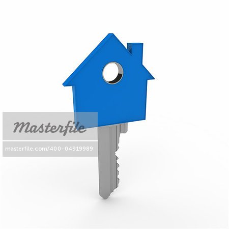 3d home key blue house metal security
