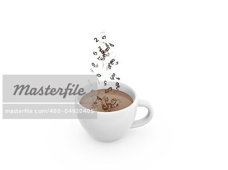 coffee cup and digital number on white background
