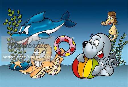 Sea Life - Cartoon Background Illustration, Bitmap