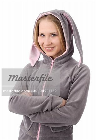 Girl with bunny ears. Isolated on white background