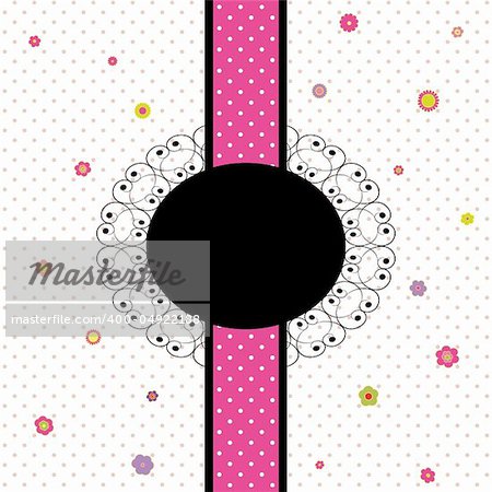 vintage card design with colorful flower and polka dot seamless pattern