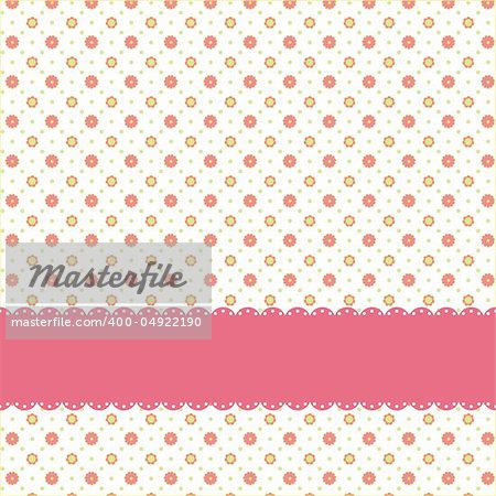 Pink flower polka dot seamless pattern with pink ribbon