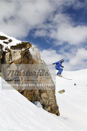 flying skier on mountains, in Andorra