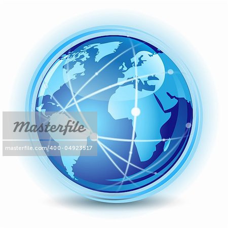 Vector illustration of blue earth world. Global communication concept