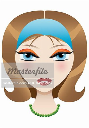 Portrait of an attractive girl with blue eyes. Vector illustration