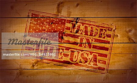 Made in the USA rubber stamp on wooden background.
