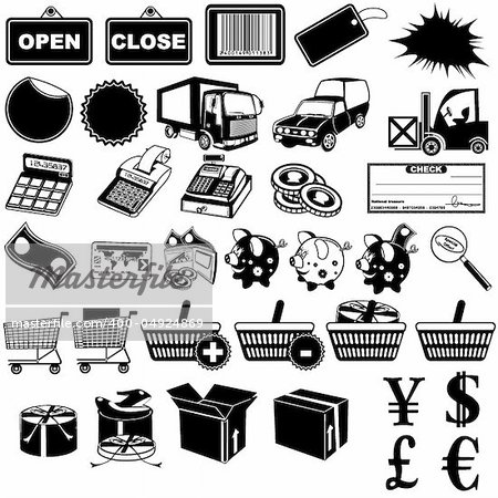 Great collection of 24 different shop pictogram icon illustrations - part 1