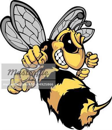 Cartoon Vector Image of a Yellow Jacket Wasp with Fighting Hands