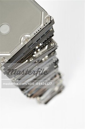 stack of hard drives with copy space and selective focus