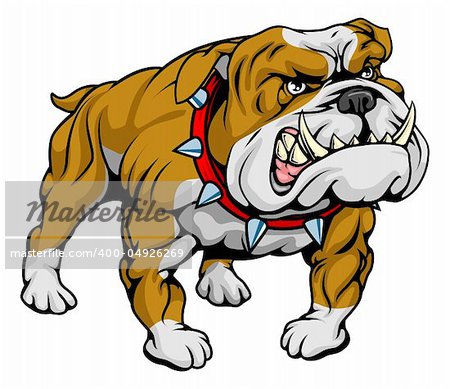 A cartoon very hard looking bulldog character.