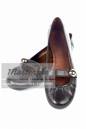 Lady black shoes with shadow on white background