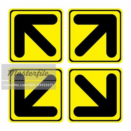 Four big yellow arrows signs composition out