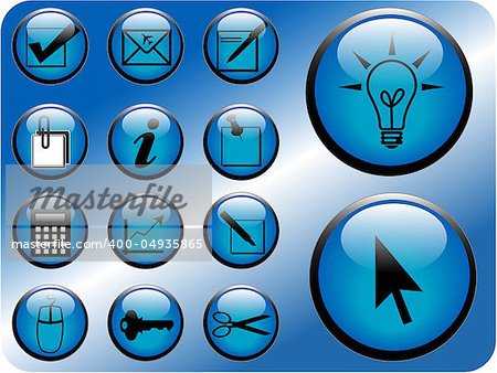 Business icon vectors in blue.