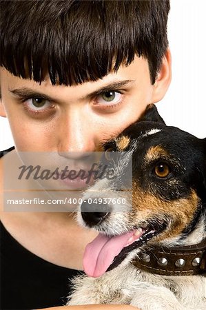 teenager and his jack russell terrier doggie, pet