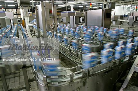 automated production line in modern dairy factory