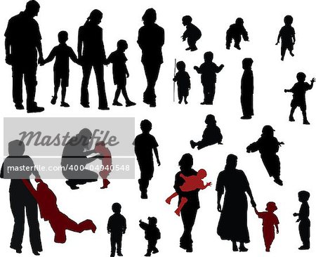 Vector silhouettes of Family (mother, father, boys and girls)