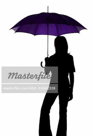 isolated on white silhouette of woman with umbrella