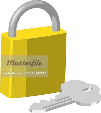 An illustration of brass pad lock and keys