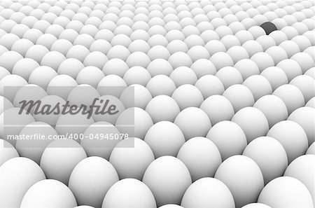 3d image of an egg army formation with one different egg