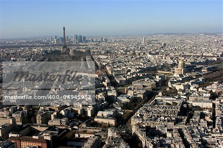 Aerial view over Paris with the Eiffel Tower in the background