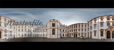 almost equi-rectangular panoramic view, taken in Celle theater from inside yard