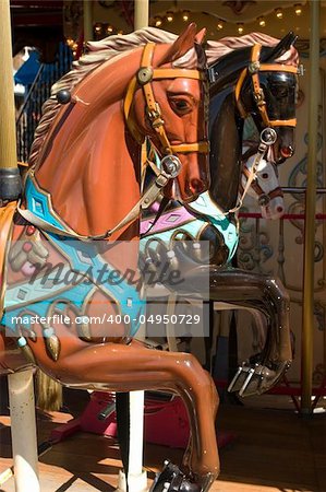 Carousel with brown horse portrait in pier 39 San Francisco California