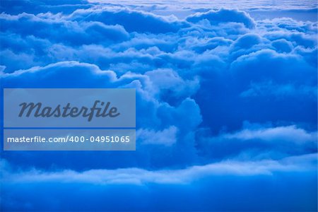 Aerial of blue clouds in Haleakala National Park, Maui, Hawaii.