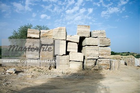 Travertine stone excavated from open mine quarry.