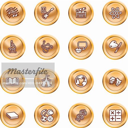 A subject category icon set eg. science, maths, language, literature, history, geography, musical, physical education etc