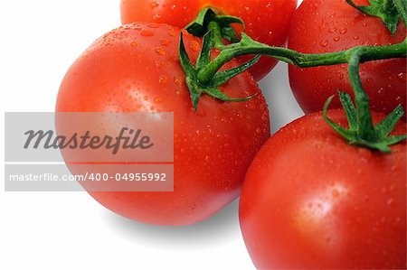 Tomato and drops of water (with Clipping Path). A juicy vine ripened tomato is ready for your design. The file includes a clipping path so it is easy to work with.
