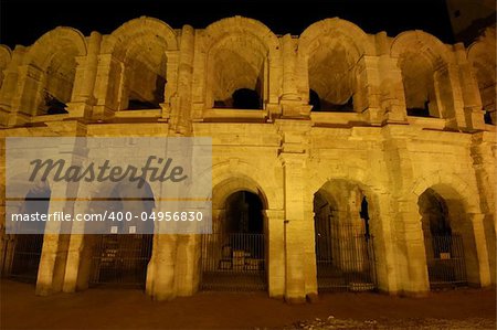 The Roman Arena in Arles, France, illuminated at night