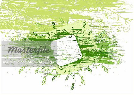 Vector grunge green floral background with banner for your text