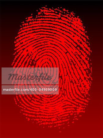 Red Vector Fingerprint on a black faded background - Very accurately scanned and traced (Vector is transparent so it can be overlaid on other images, vectors etc.)